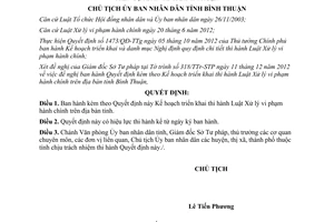 Quyết định số 2630/QĐ-UBND năm 2012 triển khai thi hành Luật Xử lý vi phạm hành