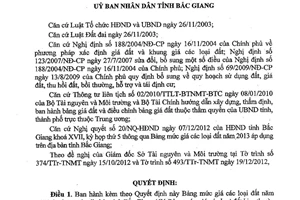 Quyết định 449/QĐ-UBND về Bảng mức giá đất năm 2013 tỉnh Bắc Giang