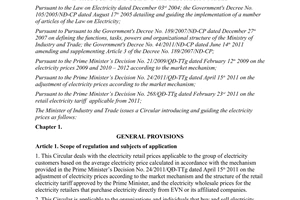 Circular No. 38/2012/TT-BCT introducing and guiding the electricity prices