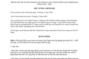 Quyết định 1912/QĐ-TTg năm 2012 Đề án quy hoạch xây dựng Làng Thanh niên