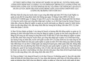 Chỉ thị 05/2012/CT-UBND thực hiện công tác đăng ký nghĩa vụ quân sự tuyển chọn