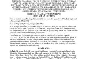 Nghị quyết 29/NQ-HĐND năm 2012 bãi bỏ tỷ lệ phần trăm để lại thu phí tham quan danh lam 22/2011/NQ-HĐND Ninh Bình