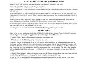 Quyết định 59/2012/QĐ-UBND sửa đổi việc thu phí trông giữ xe TPHCM