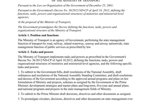 Decree No. 107/2012/ND-CP defining the functions tasks powers and organization