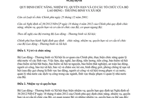 Nghị định 106/2012/NĐ-CP chức năng nhiệm vụ quyền hạn cơ cấu tổ chức Bộ Lao động