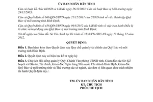 Quyết định 708/QĐ-UBND năm 2012 Quy chế quản lý tài chính Quỹ Bảo vệ môi trường