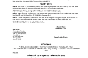 Quyết định 2062/QĐ-UBND năm 2012 kế hoạch phòng chống dịch bệnh 2013 Vĩnh Long