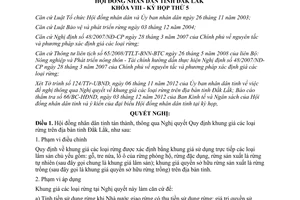 Nghị quyết 76/2012/NQ-HĐND khung giá các loại rừng Đắk Lắk