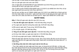 Nghị quyết số 69/NQ-HĐND phân bổ ngân sách cấp tỉnh năm 2013 Vĩnh Phúc