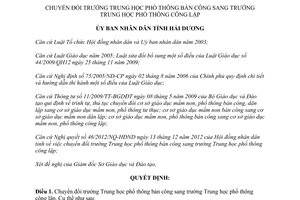 Quyết định 29/2012/QĐ-UBND chuyển đổi trường Trung học phổ thông bán công