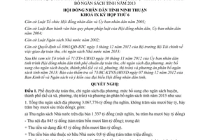 Nghị quyết 16/2012/NQ-HĐND thu chi ngân sách bổ sung ngân sách huyện thành phố Ninh Thuận 2013