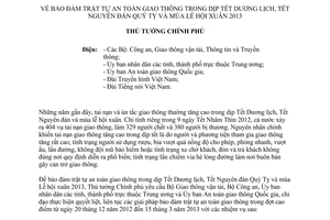 Công điện 2164/CĐ-TTg đảm bảo trật tự an toàn giao thông trong dịp Tết Dương