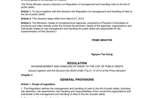 Decision No. 56/2012/QD-TTg promulgating a regulation of management and handling