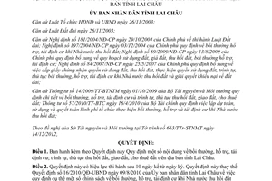 Quyết định 44/2012/QĐ-UBND bồi thường hỗ trợ tái định cư Lai Châu