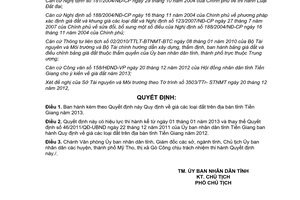Quyết định 28/2012/QĐ-UBND giá đất trên địa bàn tỉnh Tiền Giang năm 2013