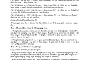 Thông tư 54/2012/TT-BGDĐT quy định cộng tác viên thanh tra giáo dục