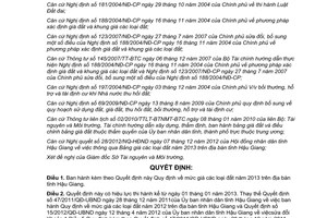 Quyết định 47/2012/QÐ-UBND mức giá đất năm 2013 trên địa bàn tỉnh Hậu Giang