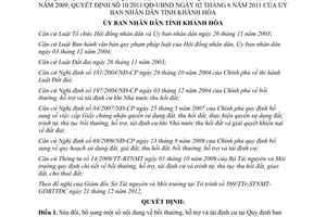 Quyết định 42/2012/QĐ-UBND sửa đổi bồi thường hỗ trợ  tái định cư Khánh Hòa