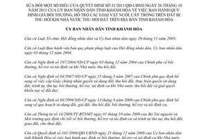 Quyết định số 43/2012/QĐ-UBND sửa đổi giá bồi thường hỗ trợ khi Nhà nước thu hồi đất Khánh Hòa