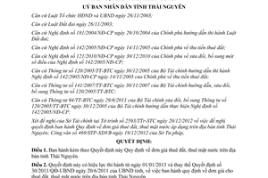 Quyết định 46/2012/QĐ-UBND đơn giá thuê đất mặt nước trên địa bàn Thái Nguyên