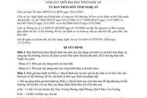 Quyết định 91/2012/QĐ-UBND đơn giá xây dựng mới nhà và vật kiến trúc phục vụ