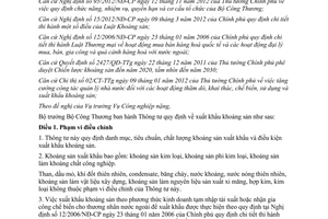 Thông tư 41/2012/TT-BCT quy định xuất khẩu khoáng sản