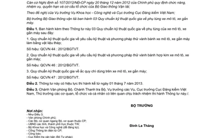 Thông tư 52/2012/TT-BGTVT Quy chuẩn kỹ thuật quốc gia phụ tùng của xe mô tô