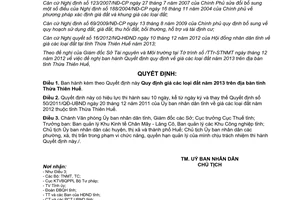 Quyết định 40/2012/QĐ-UBND giá đất năm 2013 trên địa bàn tỉnh Thừa Thiên Huế