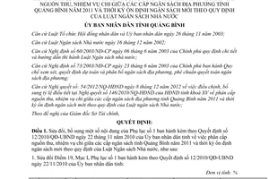 Quyết định 34/2012/QĐ-UBND điều chỉnh tỷ lệ điều tiết tại Quyết định 12/2010/QD