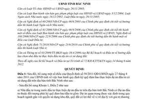 Quyết định 139/2012/QĐ-UBND sửa đổi Quyết định 58/2011/QĐ-UBND Bắc Ninh