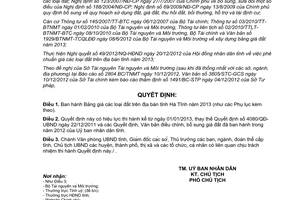 Quyết định 69/2012/QĐ-UBND bảng giá đất năm 2013 trên địa bàn tỉnh Hà Tĩnh