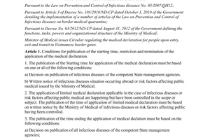 Circular No. 32/2012/TT-BYT regulations on medical declaration for people upon e