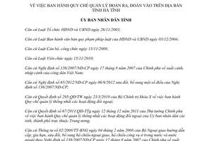 Quyết định 67/2012/QĐ-UBND Quy chế quản lý đoàn ra đoàn vào tỉnh Hà Tĩnh