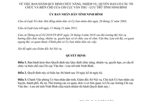 Quyết định 33/2012/QĐ-UBND chức năng nhiệm vụ quyền hạn Chi cục Văn thư Lưu trữ
