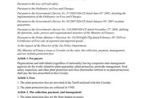 Circular No. 223/2012/TT-BTC of December 24, 2012, on the collection, payment, management, and use of plant protection fees
