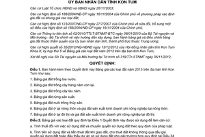 Quyết định 55/2012/QĐ-UBND bảng giá đất năm 2013 trên địa bàn tỉnh Kon Tum