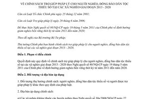 Quyết định 59/2012/QĐ-TTg chính sách trợ giúp pháp lý cho người nghèo đồng bào