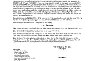 Quyết định 36/2012/QĐ-UBND bảng giá đất năm 2013 trên địa bàn tỉnh Trà Vinh