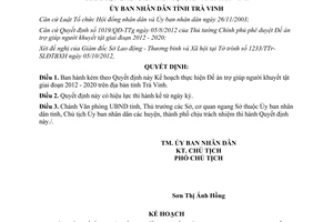 Quyết định 2326/QĐ-UBND năm 2012 Đề án trợ giúp người khuyết tật Trà Vinh