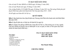 Quyết định 730/QĐ-UBND 2012 Chương trình Phát triển thanh niên Bình Định 2020 Bình Định