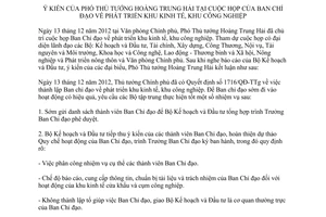 Thông báo 423/TB-VPCP ý kiến của Phó Thủ tướng Hoàng Trung Hải tại cuộc họp