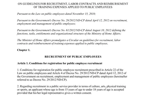 Circular No. 15/2012/TT-BNV labor contracts reimbursement training expenses applied public employees