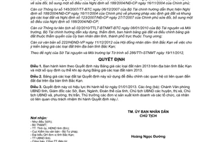 Quyết định 2222/2012/QĐ-UBND bảng giá đất năm 2013 trên địa bàn tỉnh Bắc Kạn