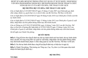 Quyết định 5021/QĐ-BVHTTDL 2012 thủ tục hành chính mới sửa đổi xuất nhập khẩu văn hóa phẩm