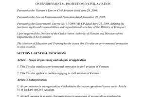Circular 53/2012/TT-BGTVT environmental protection in civil aviation