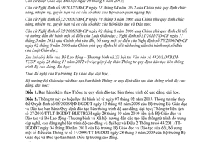 Thông tư 55/2012/TT-BGDĐT đào tạo liên thông trình độ cao đẳng đại học