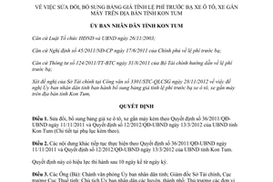 Quyết định 57/2012/QĐ-UBND sửa đổi bảng giá tính lệ phí trước bạ xe ô tô gắn máy