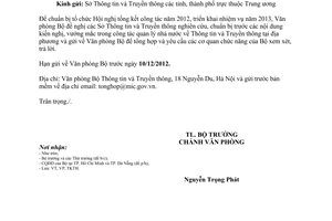 Công văn 3328/BTTTT-VP chuẩn bị nội dung kiến nghị Hội nghị tổng kết năm 2012