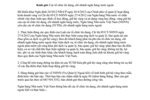 Công văn 7935/NHNN-QLNH dịch vụ quản lý bảo quản giữ hộ vàng