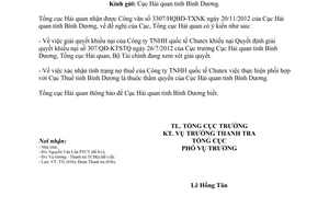 Công văn 6817/TCHQ-TTr trả lời công văn 3307/HQBD-TXNK